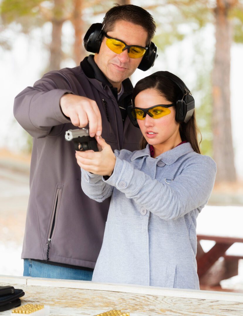 Shooting practice with safety gear